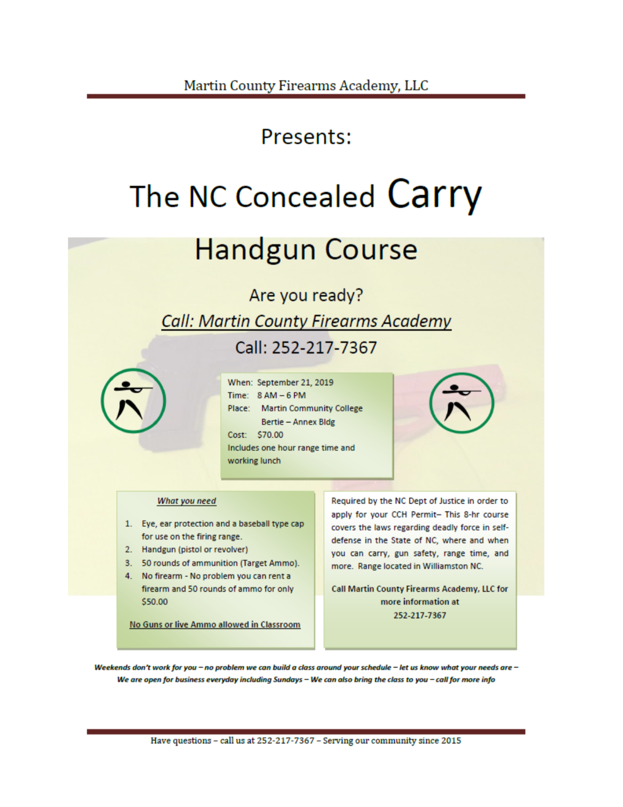 NC Concealed Carry Handgun Course Martin County Chamber of Commerce